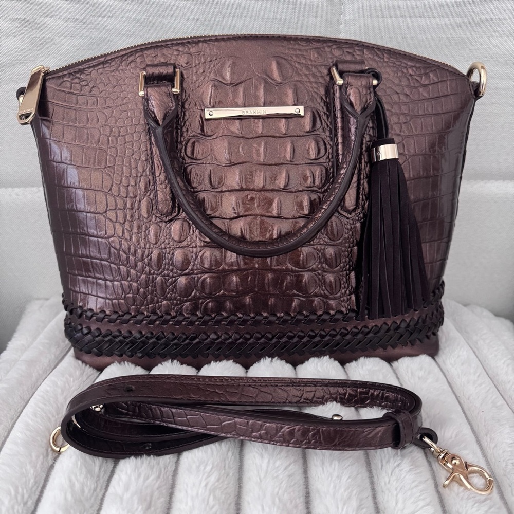 ❌SOLD❌ BRAHMIN Patina Palermo Duxbury Satchel Metallic Brown EUC